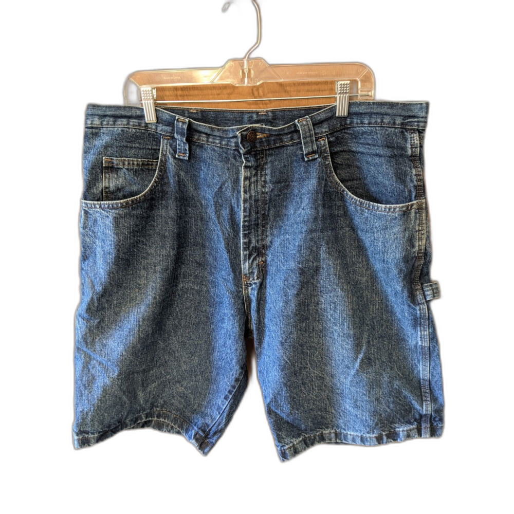 Wrangler Carpenter Shorts Baggy Blue Denim Jorts Large Pockets Inseam 10" Sz 38